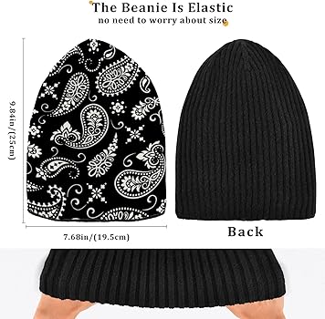Amazon.com: ALAZA Ornament Paisley Bandana Print Black Beanie for